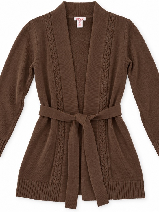 Izod Sweaters - IZOD Brown Belted Open Front Cardigan Sweater Small